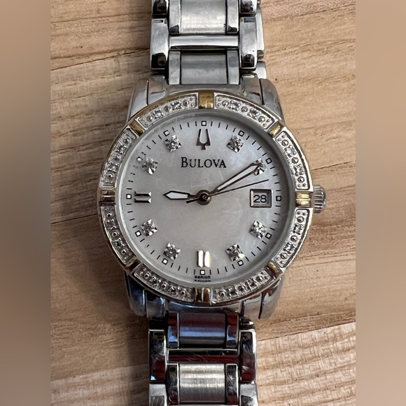 Bulova Ladies Watch Marine Star Genuine Diamonds White Pearl Dial 96R105 - Picture 8 of 14